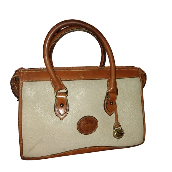 Dooney & Bourke Handbags - Vintage 1995 Dooney & Bourke Cream/Brown Pebble Leather Handbag Satchel